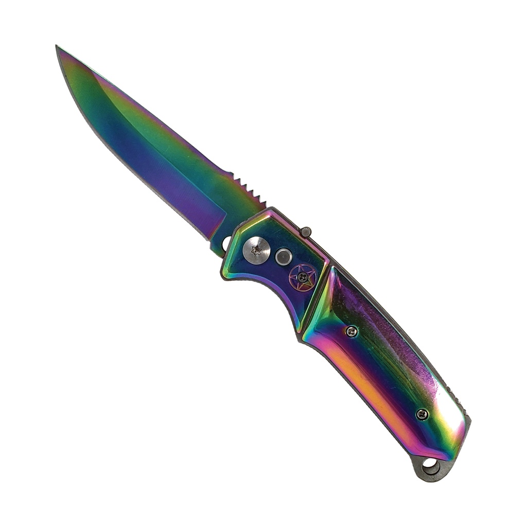 Prismatic Arc Quick-Deploy Automatic Knife - Rainbow Tinite