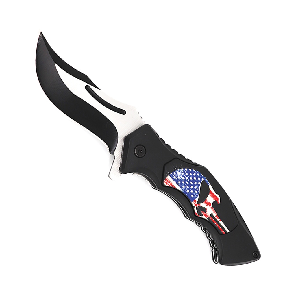 Patriot Skull Quick-Deploy Assisted Opening Knife - Nylon Fiber Black
