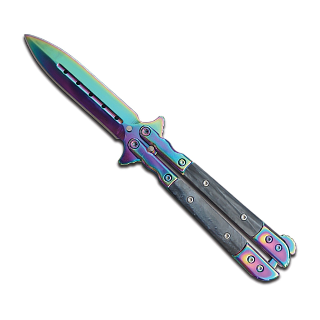 Aurora Ripple Flip-Ready Butterfly Knife - Rainbow Steel
