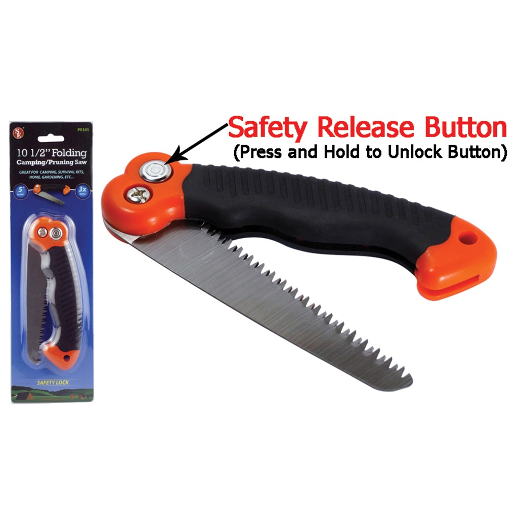 TrailBright Safety-Lock Folding Pruning Saw - Orange/Black Rubber Grip