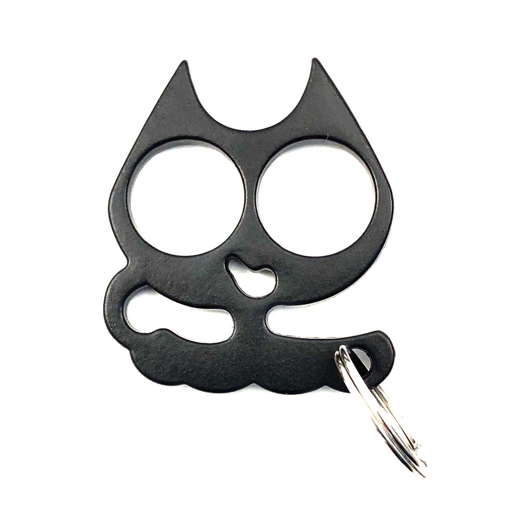 Shadow-Ear Compact Cat Knuckle Keychain - Black
