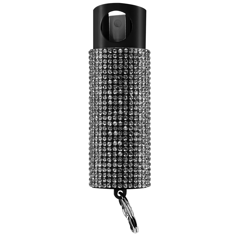 Midnight Dazzle Quick-Access Pepper Spray Keychain - Black Rhinestone