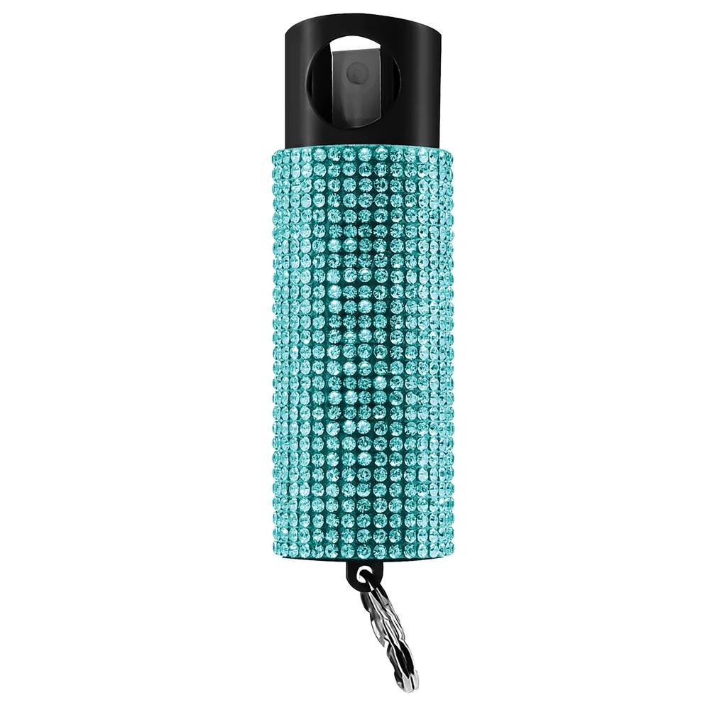 Aqua Prism Glam-Guard Keychain Pepper Spray - Teal Rhinestone