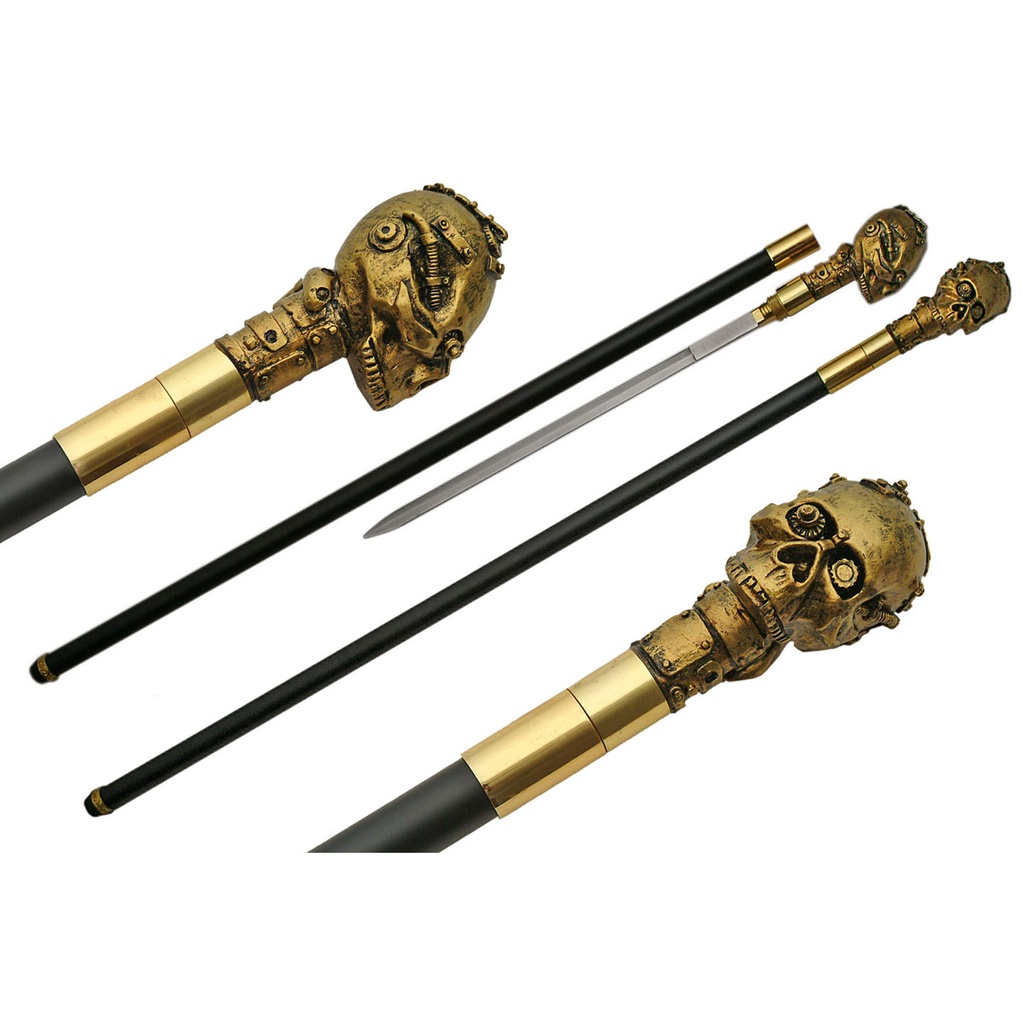 Midnight Sovereign Skull-Pommel Sword Cane - Brass Finish