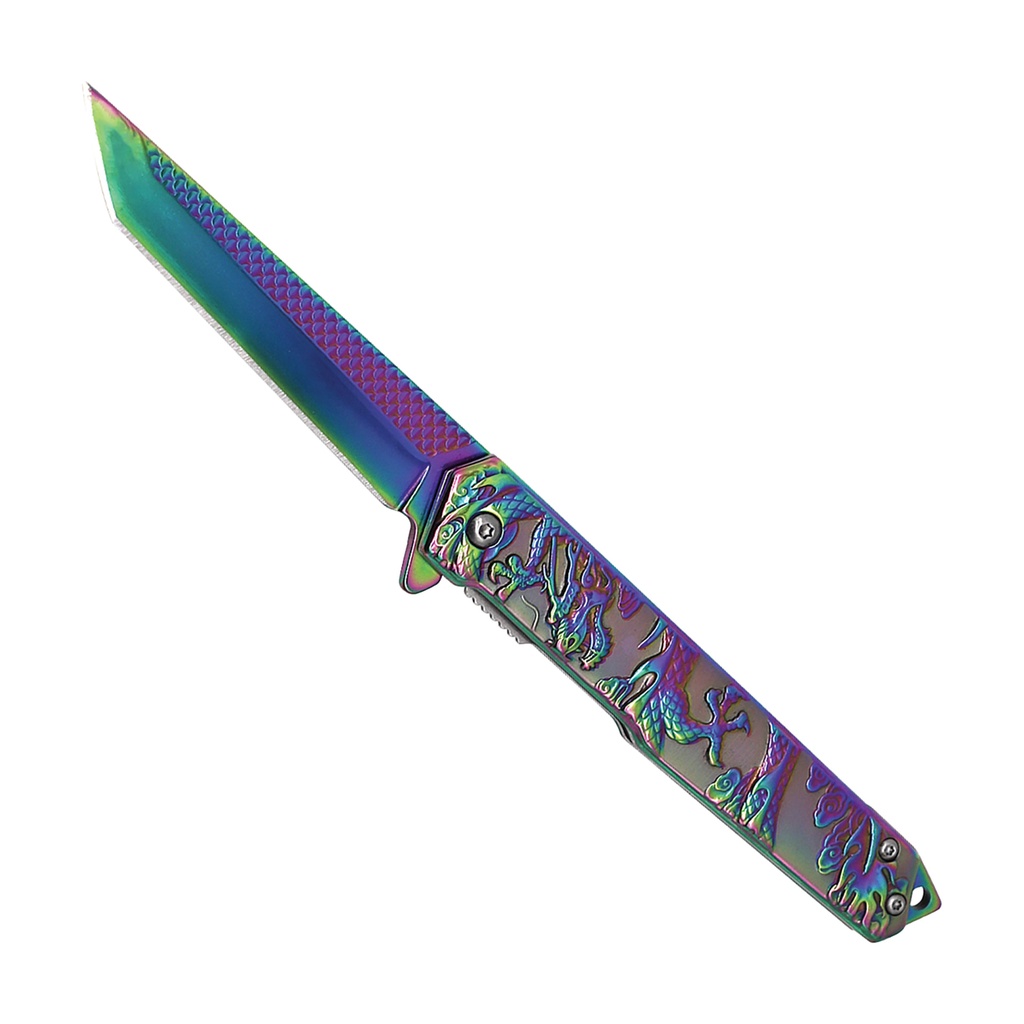 Dragon Tempest Quick-Deploy Spring Assisted Knife - Rainbow Iridescent