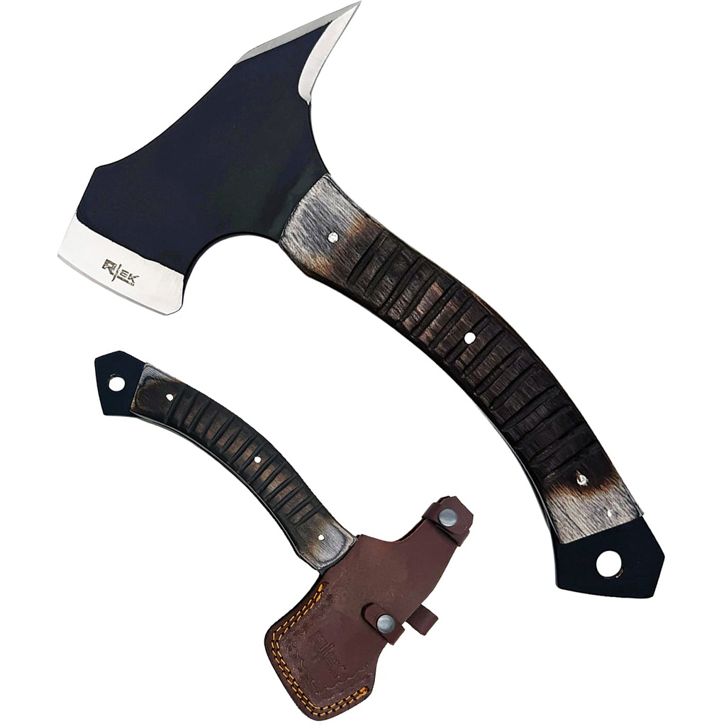 Shadow Arc Compact Tactical Hatchet - Black with Wood Handle