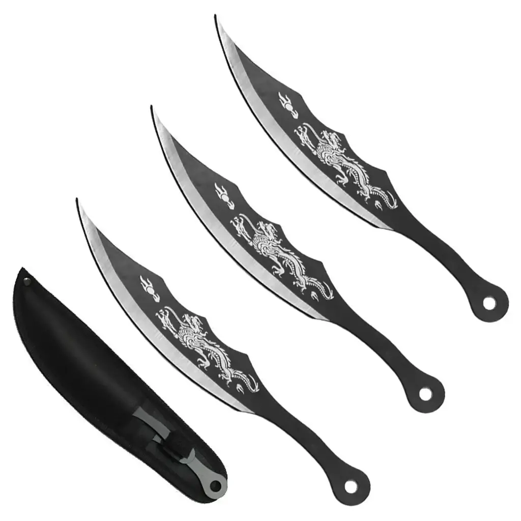 Dragon Arc Precision Throwing Knife Set - Black Steel