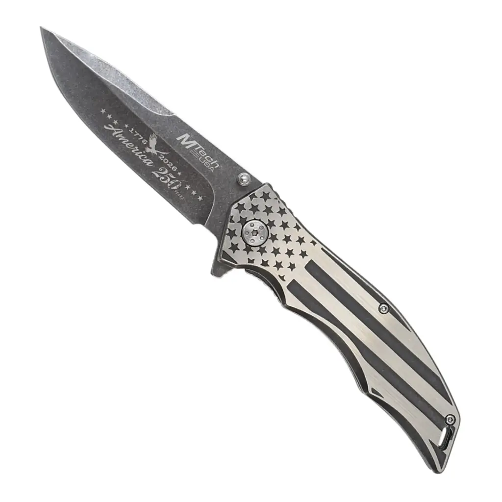 Flagbearer Patriot Spring-Assisted Pocket Knife - Stonewashed Aluminum