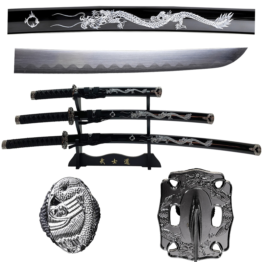 Dragon Lineage Display Samurai Sword Set - Black Saya