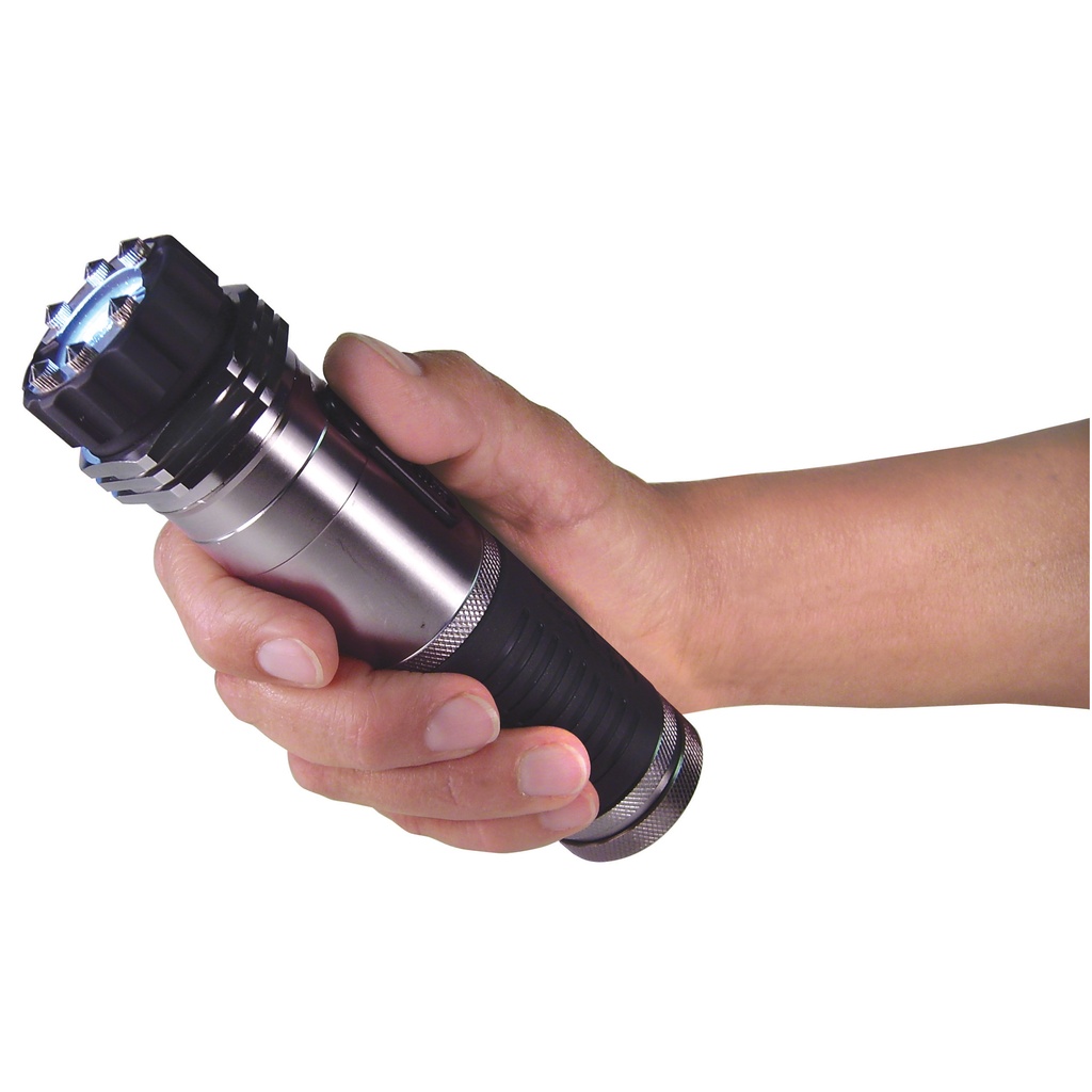 Silent Current Discreet Defense Flashlight Stun Gun - Silver Black