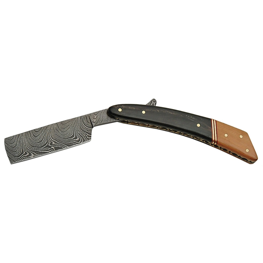 6.25" Damascus Razor with Horn and Walnut Handle 