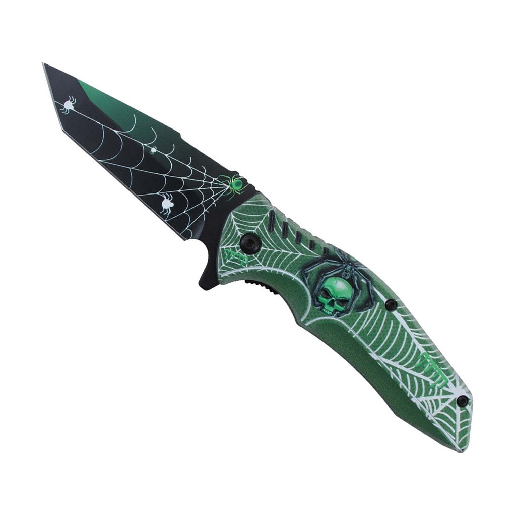 Night Web Ambush Assist-Open Folding Knife - Green Spider